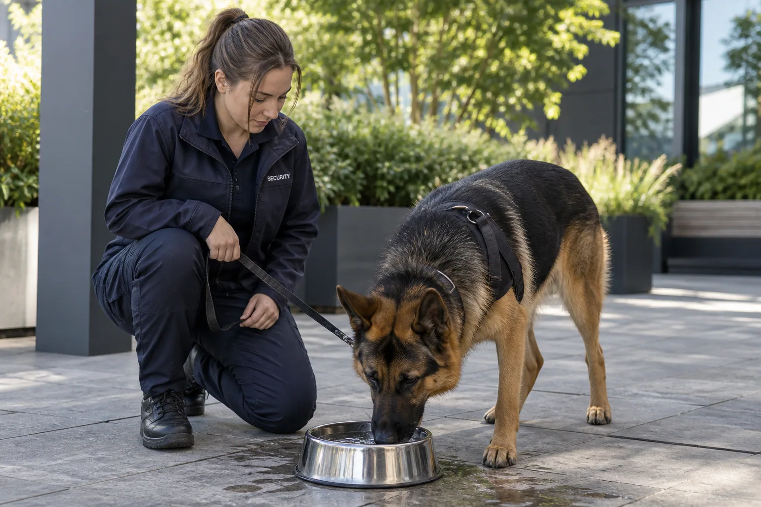 AI-generated illustration of a security dog and handler
